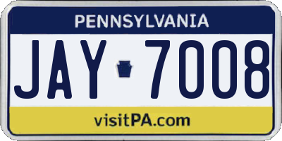 PA license plate JAY7008