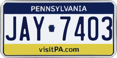 PA license plate JAY7403