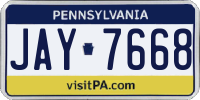 PA license plate JAY7668