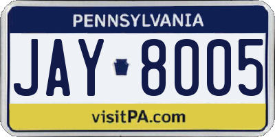 PA license plate JAY8005
