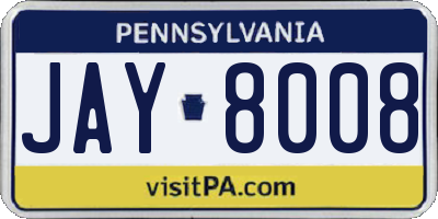 PA license plate JAY8008