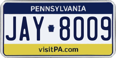 PA license plate JAY8009