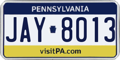 PA license plate JAY8013
