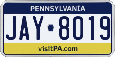PA license plate JAY8019