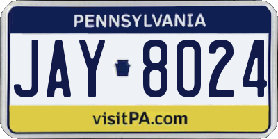 PA license plate JAY8024