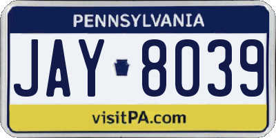 PA license plate JAY8039