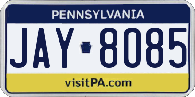 PA license plate JAY8085