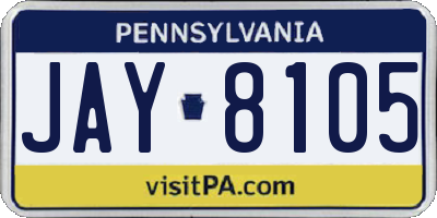 PA license plate JAY8105