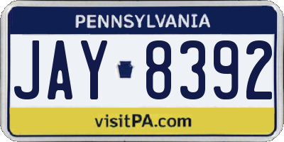PA license plate JAY8392