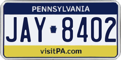 PA license plate JAY8402