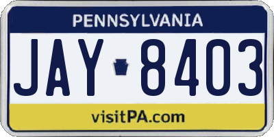 PA license plate JAY8403