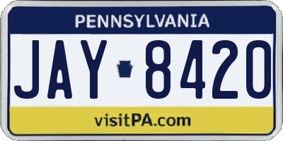 PA license plate JAY8420