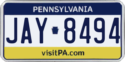 PA license plate JAY8494