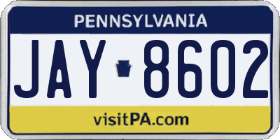 PA license plate JAY8602