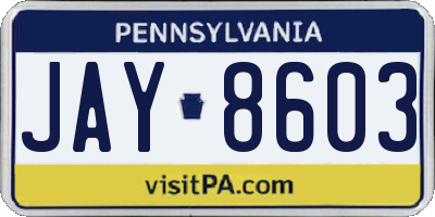 PA license plate JAY8603