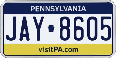PA license plate JAY8605