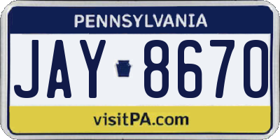 PA license plate JAY8670