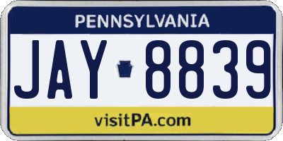 PA license plate JAY8839