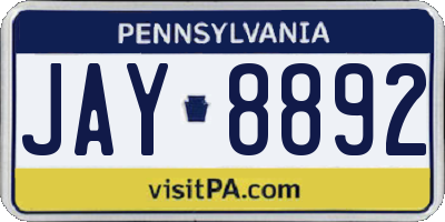 PA license plate JAY8892
