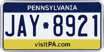 PA license plate JAY8921
