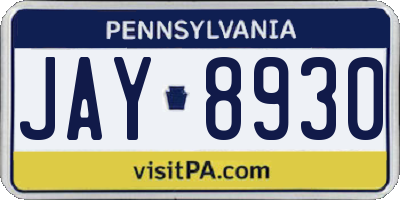 PA license plate JAY8930