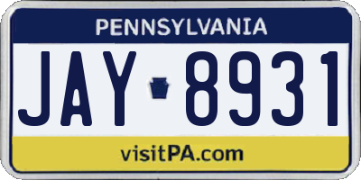 PA license plate JAY8931