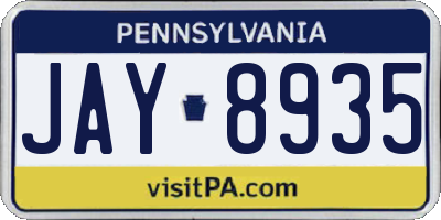 PA license plate JAY8935