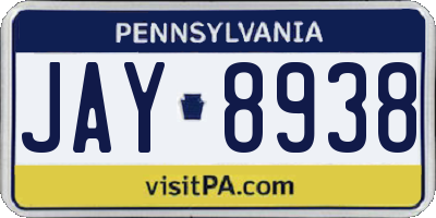 PA license plate JAY8938