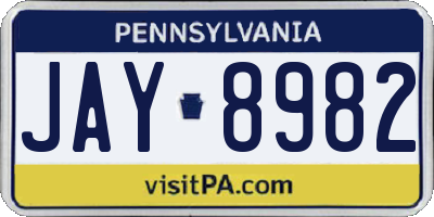 PA license plate JAY8982