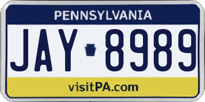 PA license plate JAY8989