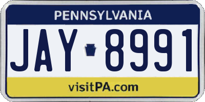 PA license plate JAY8991