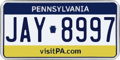PA license plate JAY8997