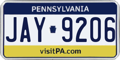 PA license plate JAY9206