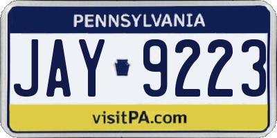 PA license plate JAY9223