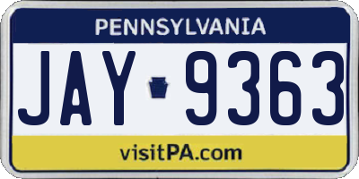 PA license plate JAY9363