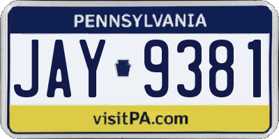 PA license plate JAY9381