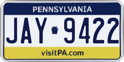 PA license plate JAY9422