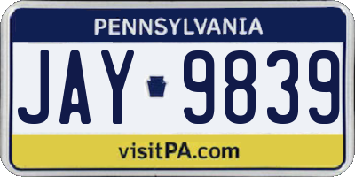 PA license plate JAY9839