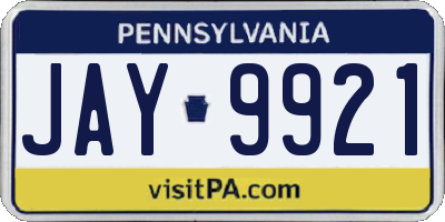 PA license plate JAY9921