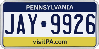 PA license plate JAY9926