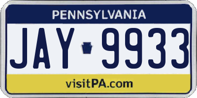 PA license plate JAY9933