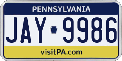 PA license plate JAY9986