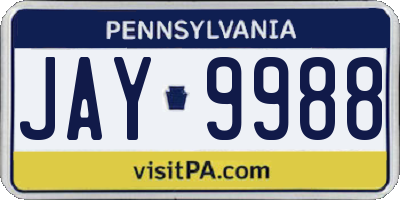 PA license plate JAY9988