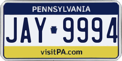 PA license plate JAY9994