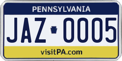 PA license plate JAZ0005