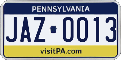 PA license plate JAZ0013
