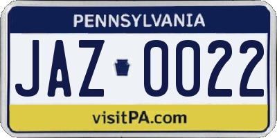 PA license plate JAZ0022