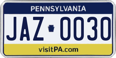 PA license plate JAZ0030