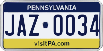 PA license plate JAZ0034