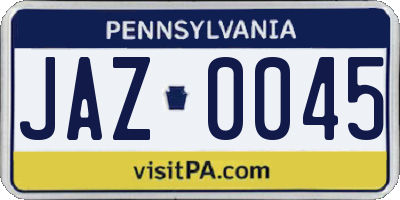 PA license plate JAZ0045